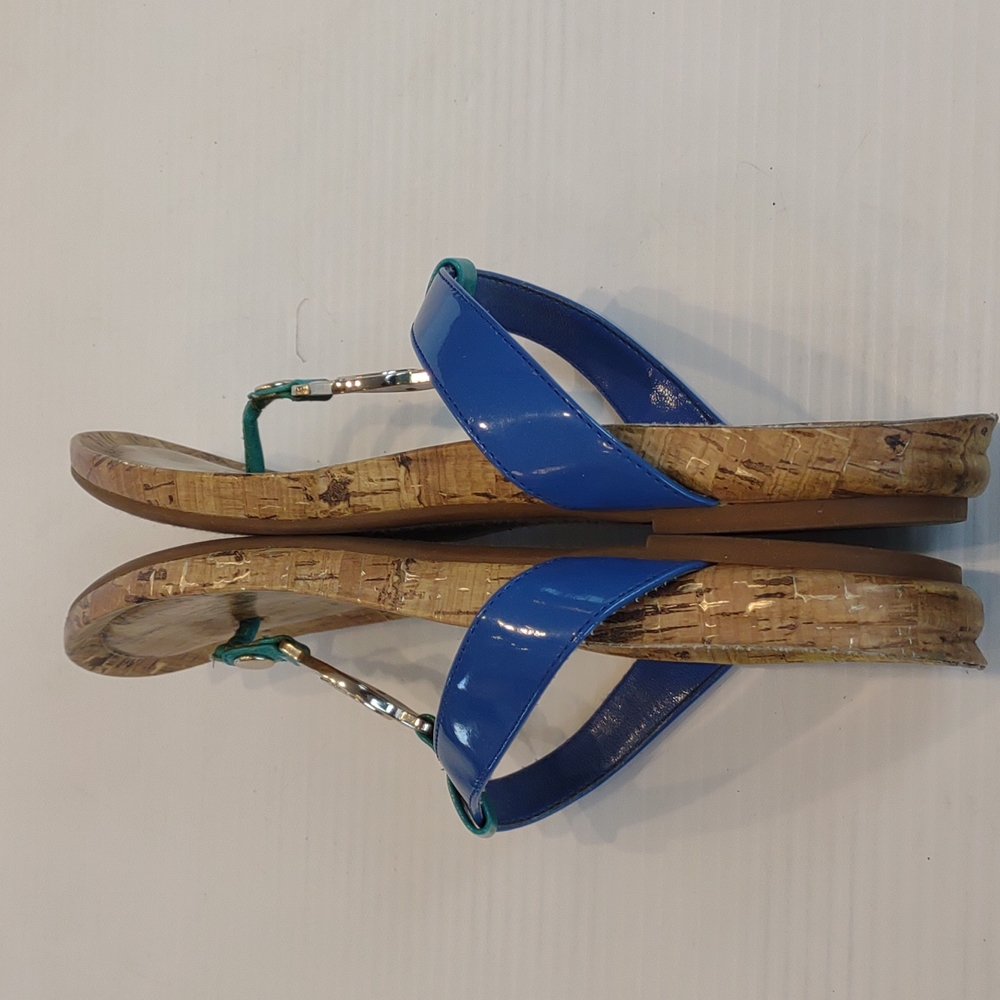 Dana Buchman Blue/Teal Straps Silver Medallion Thong Flat Sandals - Picture 9 of 13